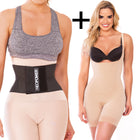 Combo Faja Media Pierna Levanta Cola Powernet doble compresión(Beige)+Super Afinador de Cintura(Negro) NEOPOWER
