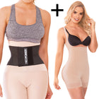 Combo Faja Short Levanta Cola Powernet doble compresión(Beige)+Super Afinador de Cintura(Negro) NEOPOWER